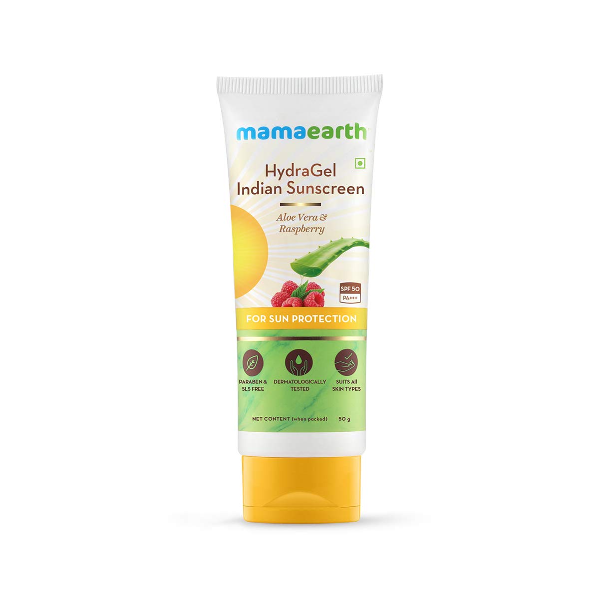 Mama Earth HydraGel Indian Sunscreen with Aloe Vera and Raspberry for Sun Protection, 50g